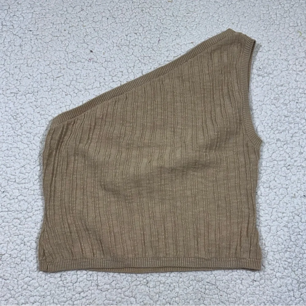 Free People Beach Mary One Shoulder Cable Knit Tank Top Size XS Tan Brown - Picture 4 of 6